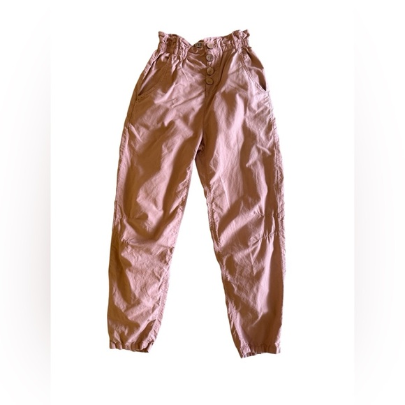 Zara Women's Baggy Rustic Paperbag Lightweight Pants Dusty Pink Button Fly Sz 2 - Picture 1 of 16